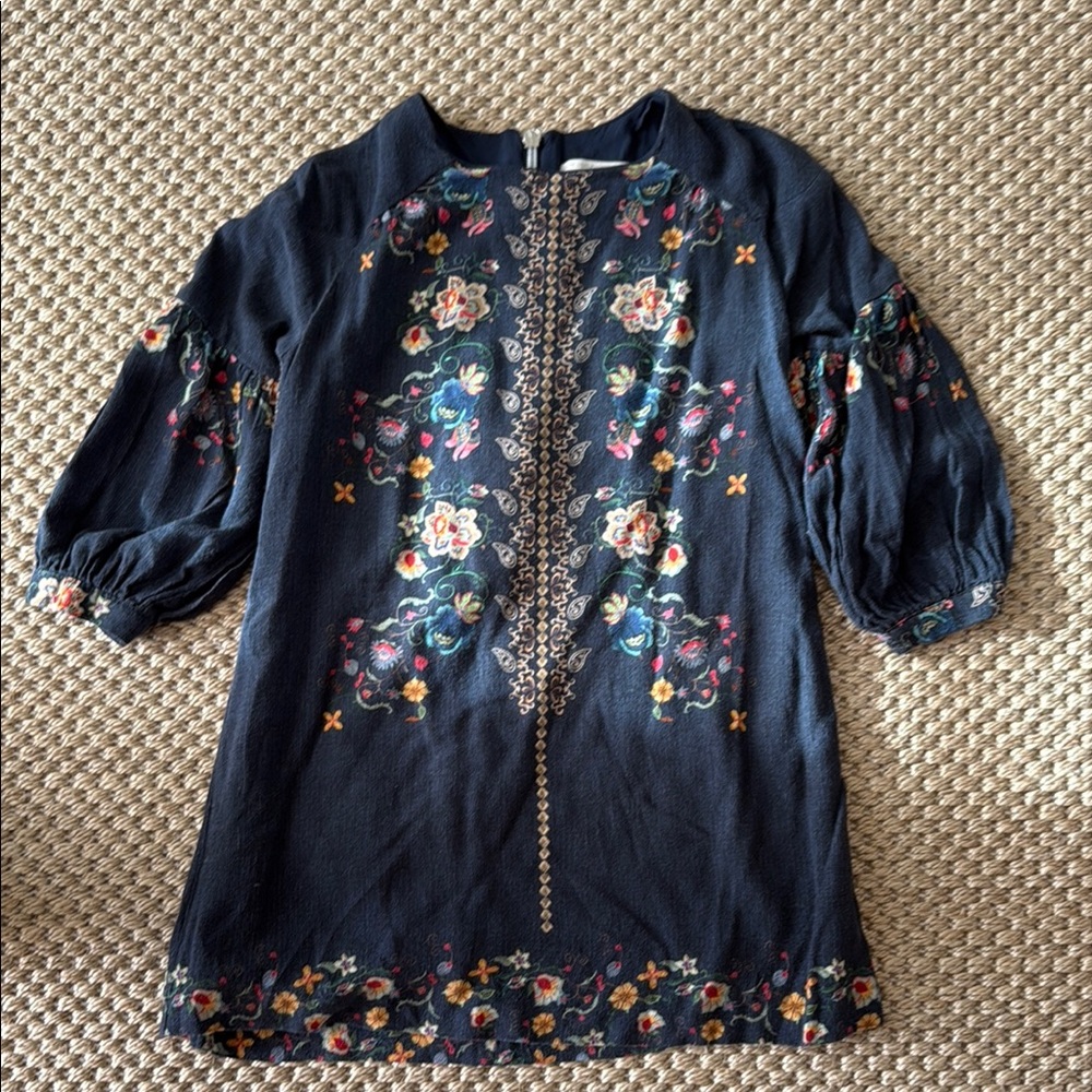 Zara Blue Embellished Tunic with Mandarin Collar